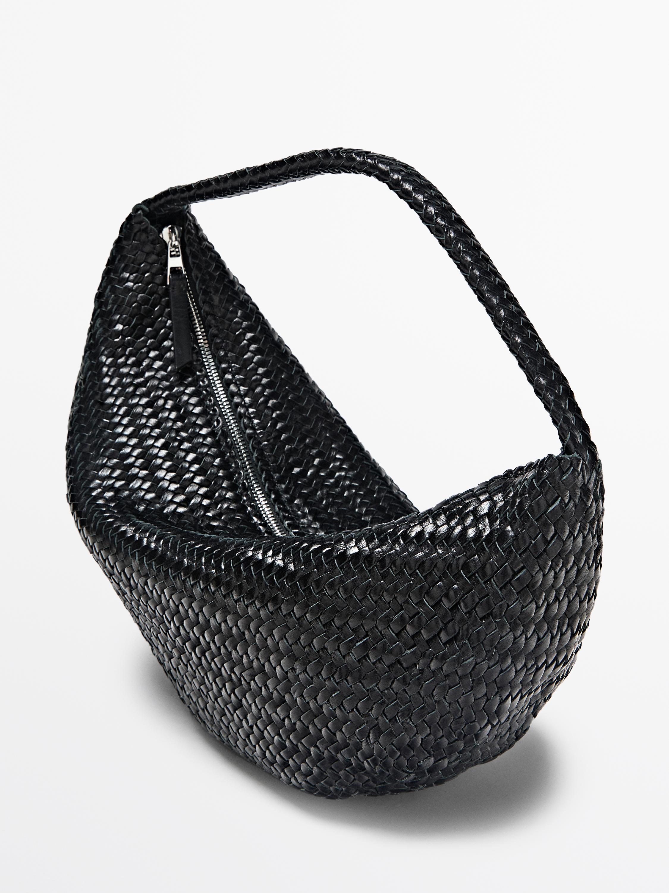 Braided leather half-moon bag